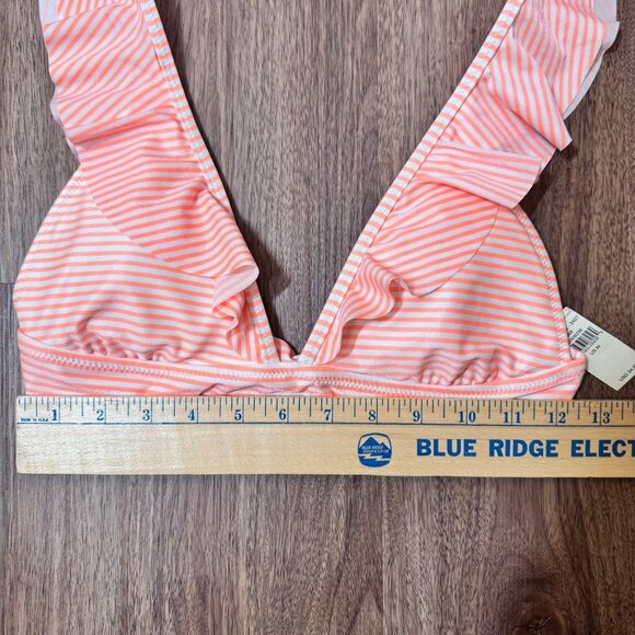 Aerie Orange Stripe MED‎ Ruffle Bikini Top LARGE Bottom Two Piece Swimsuit READ - Picture 4 of 13